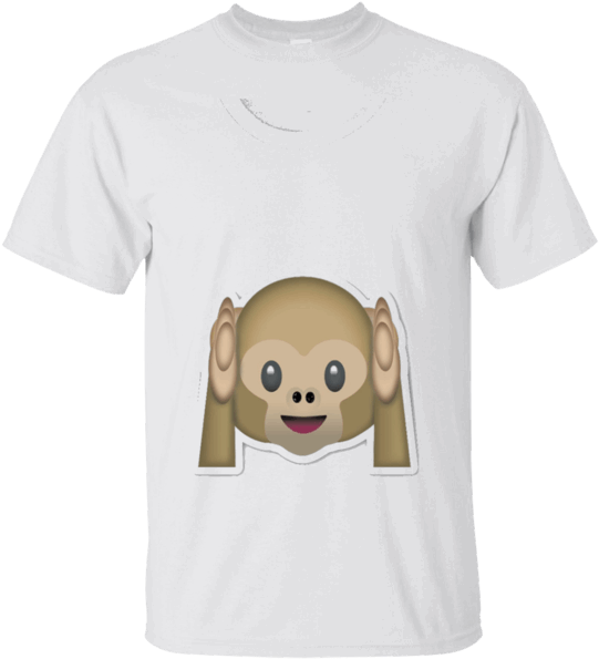 Monkey Emoji T-shirt Hear No Evil Hands Over Ears Listen - Monkey 