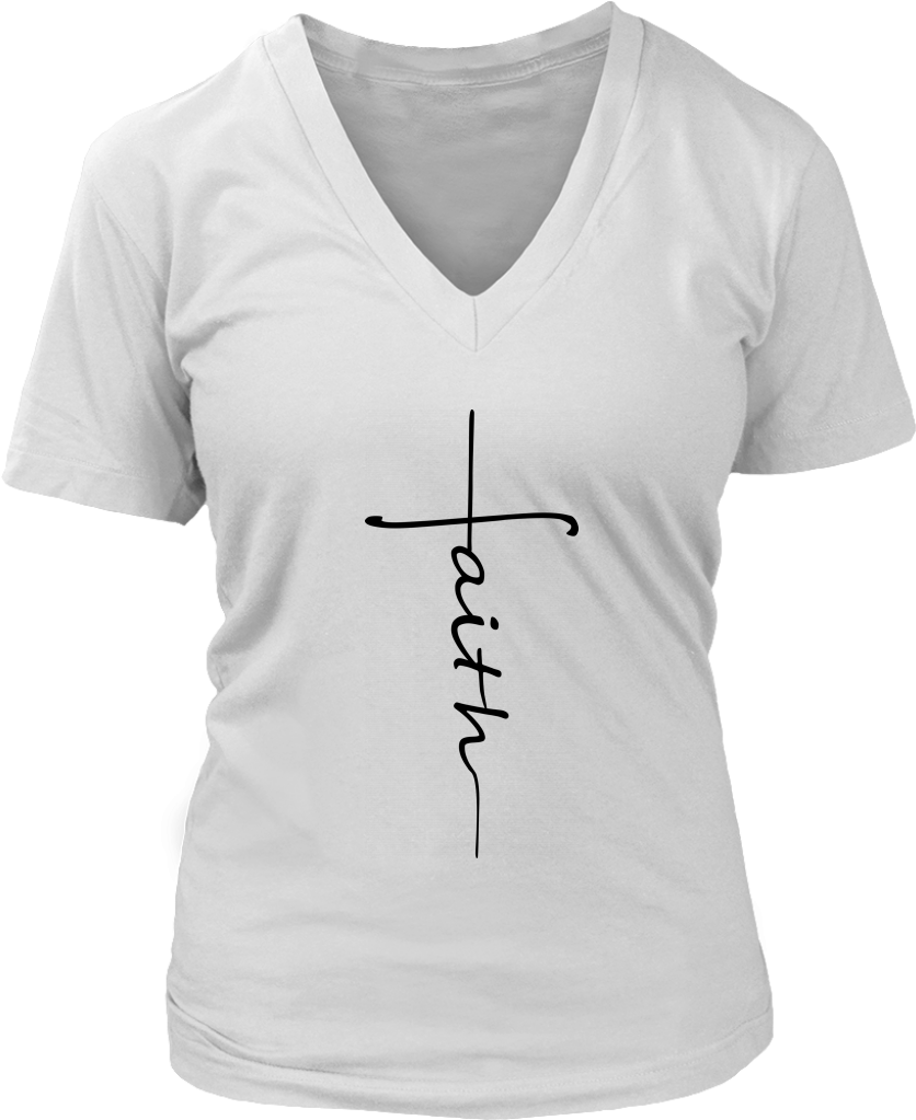 Faith Cross V Neck T Shirt - T-shirt Clipart - Large Size Png Image ...