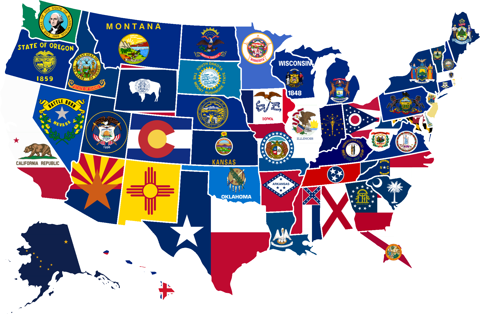 Download 869kib, 2000x1333, Us Map With State Flags Project - March ...