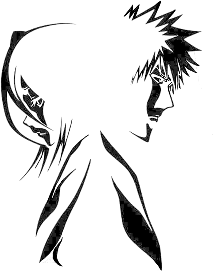 Ichigo And Rukia Black And White Clipart (1200x1200), Png Download
