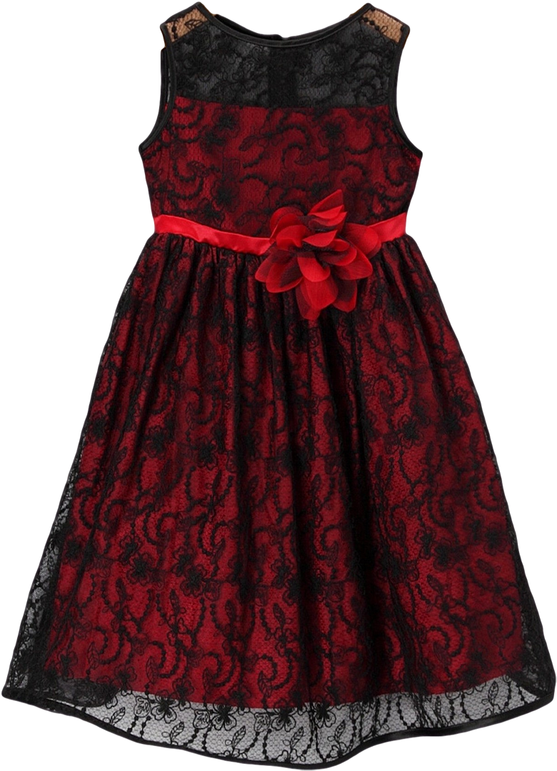 Red Satin With Black Floral Lace Overlay Occasion Dress - Moda Infanto ...