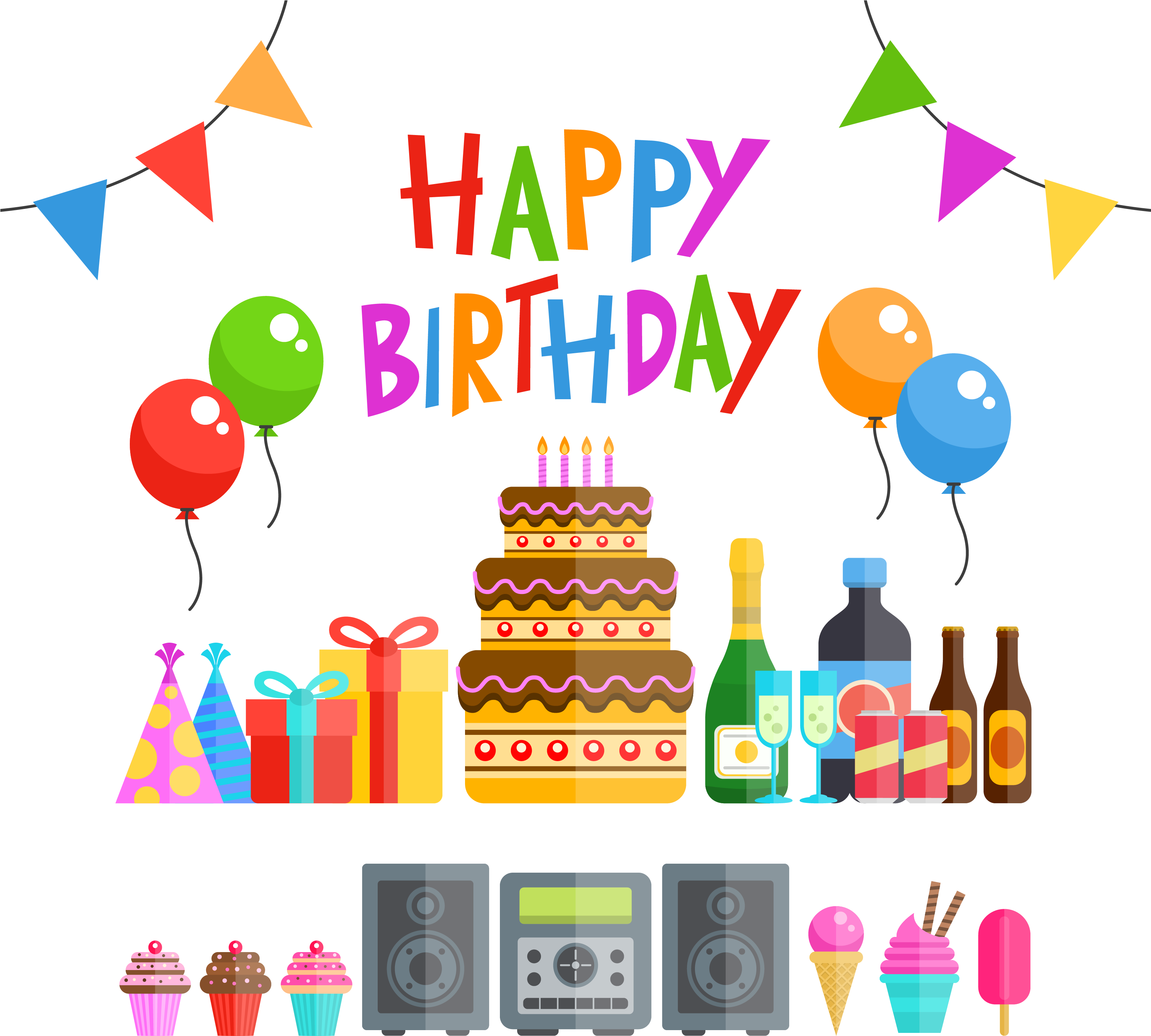 Cake Party Euclidean - Happy Birthday Png Vector Clipart - Large Size ...