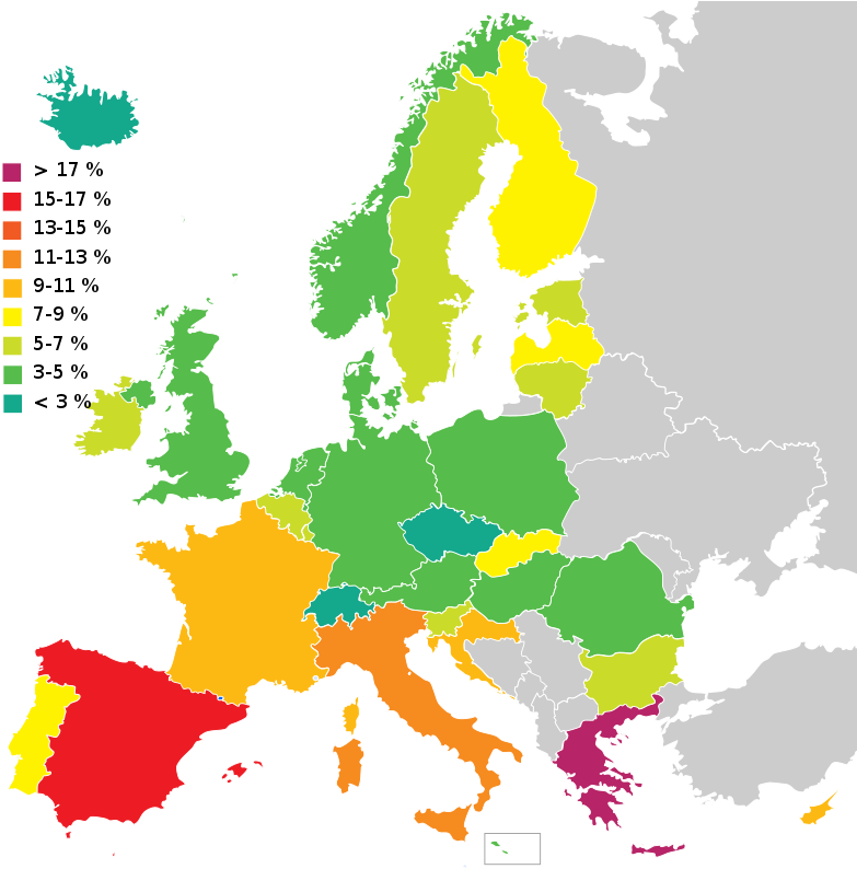 Unemployment Rate In The Eu Heycci Eurostat Unemployment Map 2018 Clipart Large Size Png