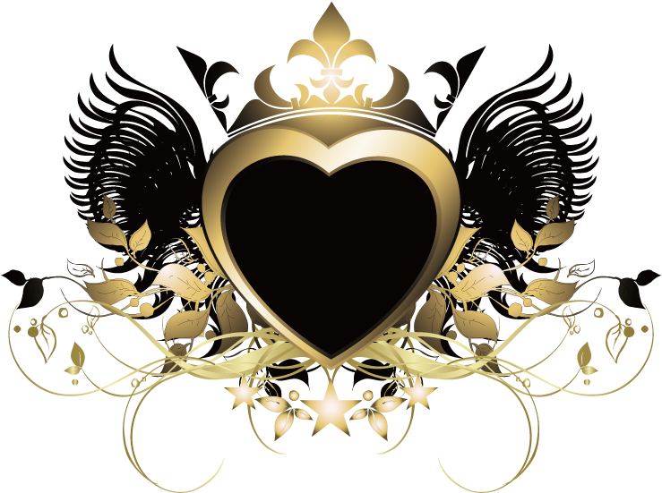 Download Download Heart Wings Crown Gold Goldandblack Swirls Decor ...