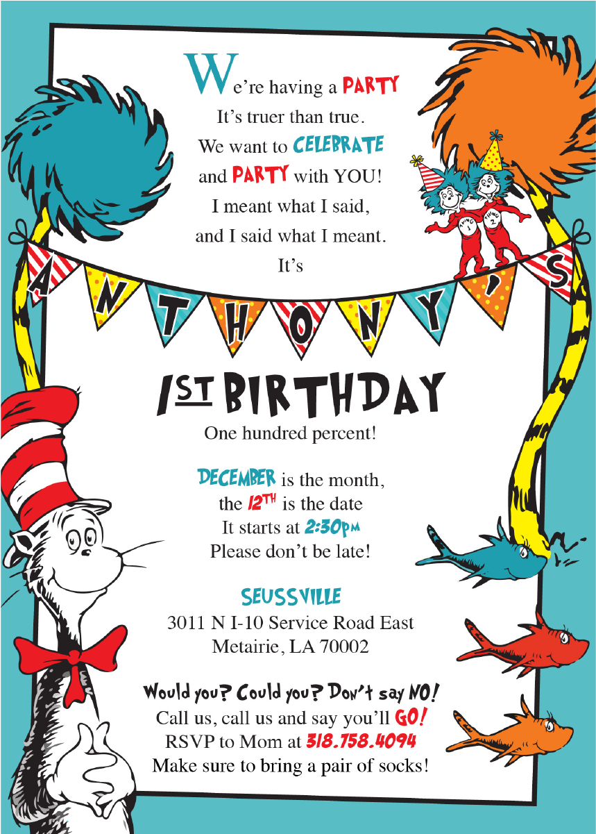 Seuss Birthday Invitations - Dr Seuss Birthday Invite Clipart - Large ...