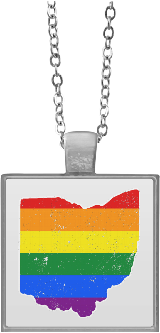 Download Ohio Rainbow Flag Lgbt Community Pride Lgbt Shirts Silver Square Necklace Mockup 