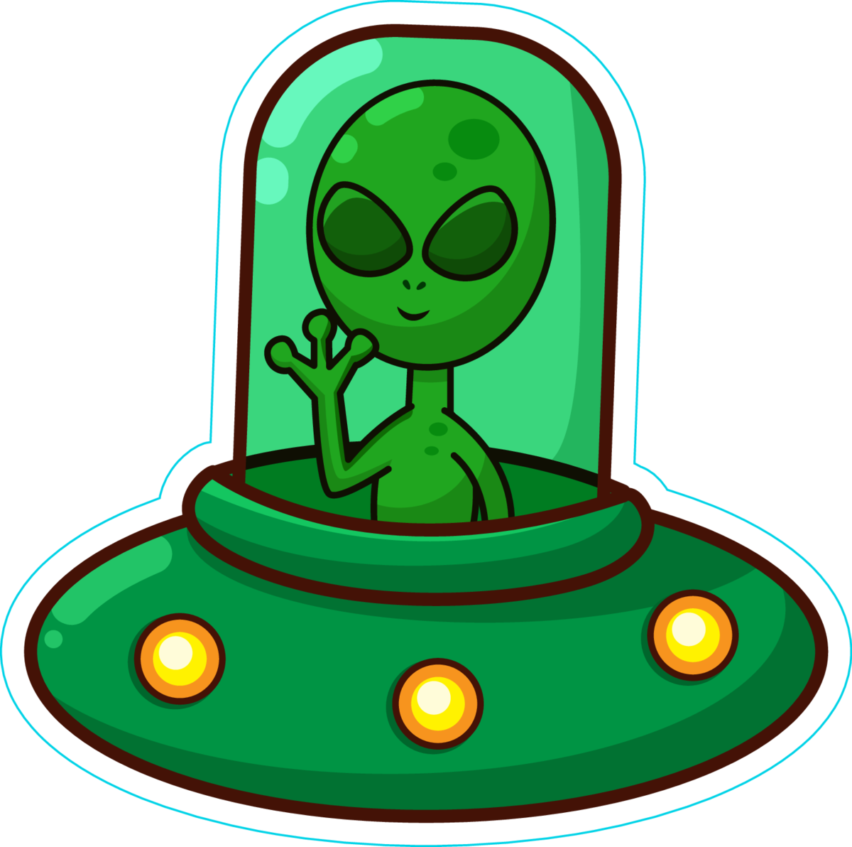 Alien In Spaceship Cartoon Sticker - Alien In Spaceship Clipart - Large