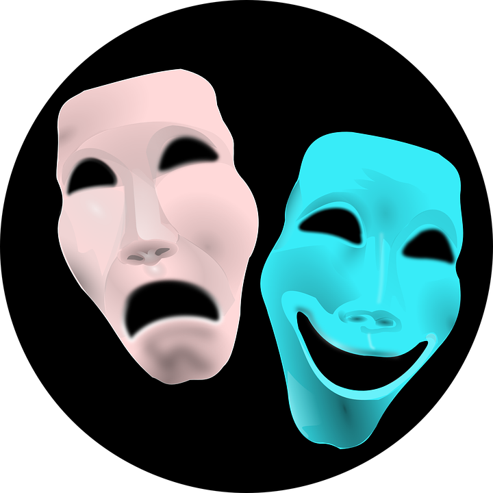 Comedy Face Theater Tragedy Masks Red Blue Sad - Ancient Greece Drama Masks Clipart (720x720), Png Download