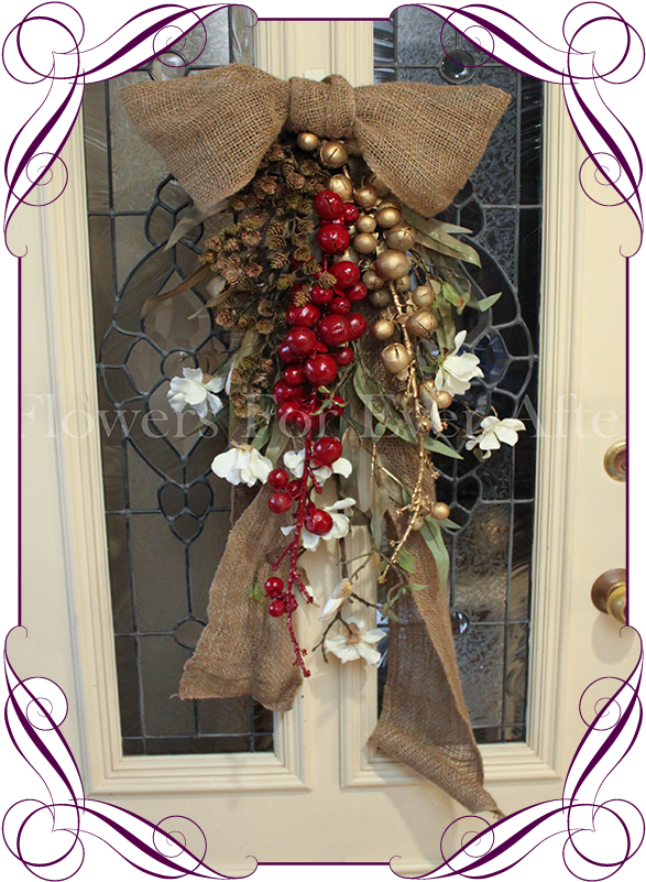 Rustic Burlap With Gold And Red Pods With Eucalytpus - Wreath Clipart ...