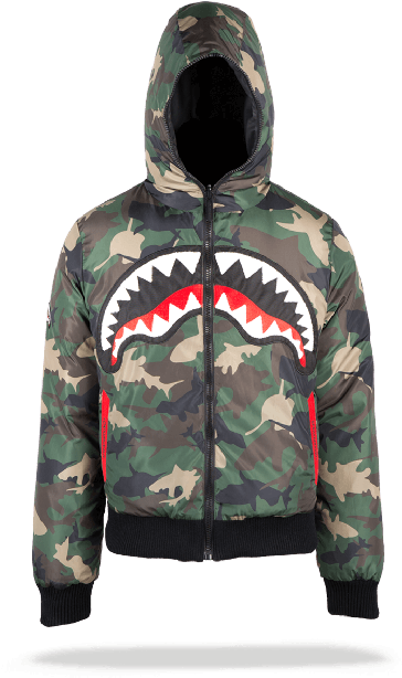 Shark Mouth Camo Reversible Jacket - Sprayground Kids Shark Camo Shark ...