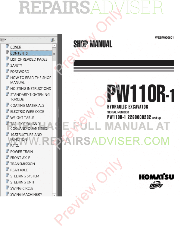 Komatsu Pw110r-1 Hydraulic Excavator Shop Manual Pdf, - Komatsu Clipart (600x800), Png Download