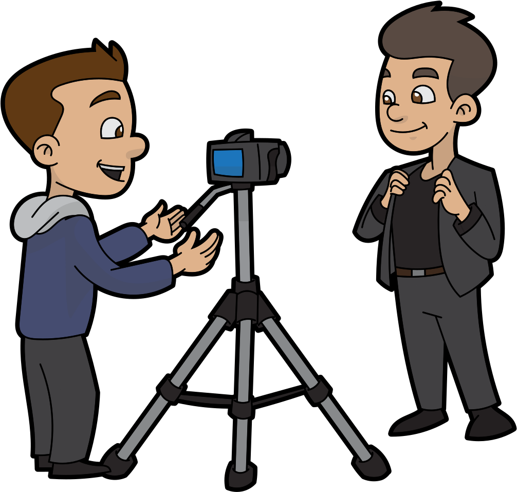 Cartoon Cameraman Directing A Marketing Video - Cartoon Cameraman ...