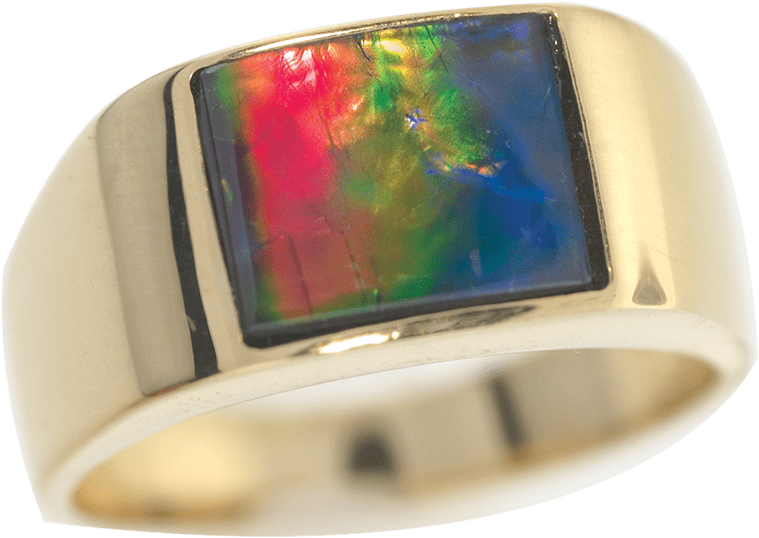 14k Yellow Gold Rectangle Martin Ring By Korite Ammolite - Pre ...