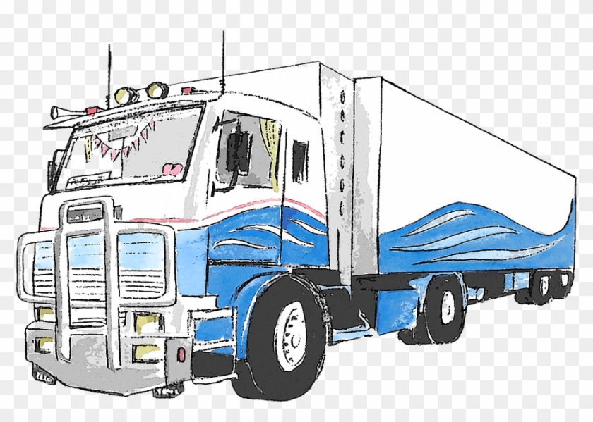 Watercolour, Truck, Blue, Traffic, Vehicle, Watercolor - Truck Watercolor Clipart