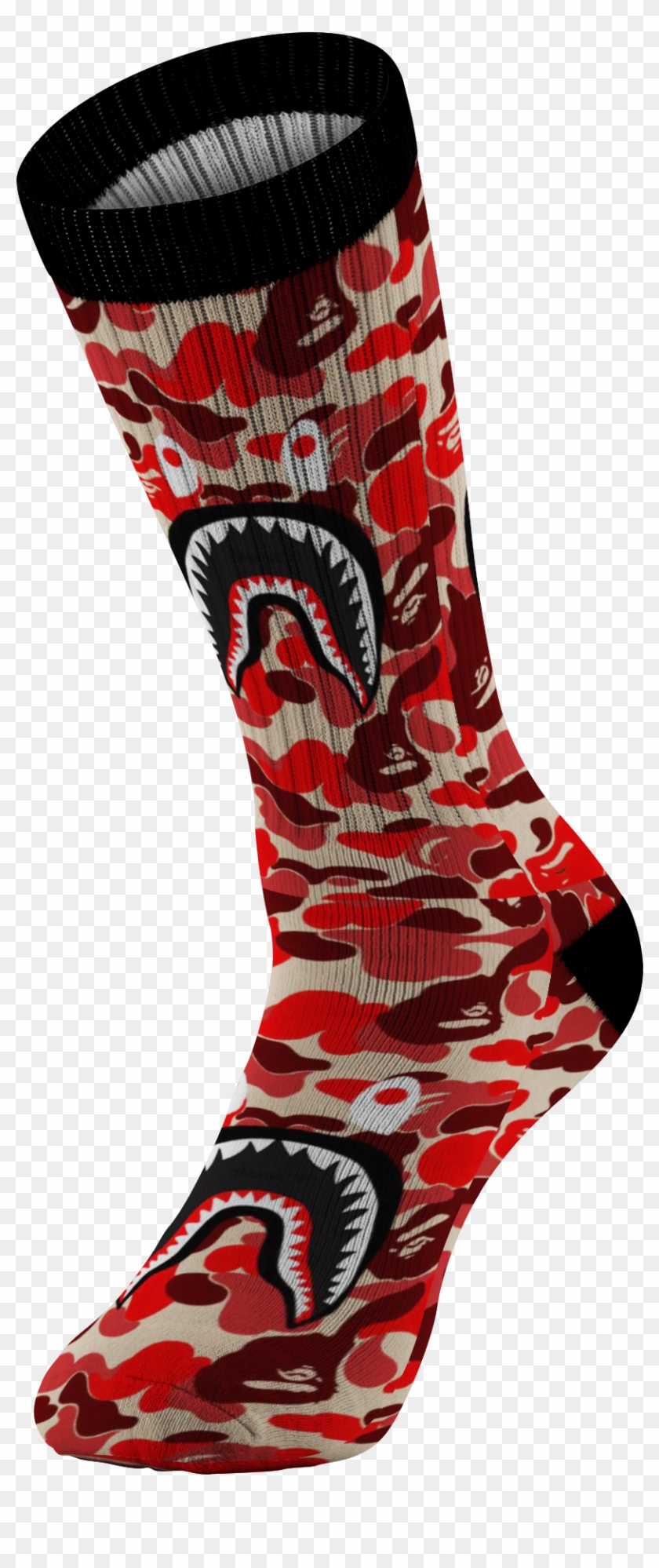 Customized Bape Red Camouflage Shark Design Print Socks, Clipart
