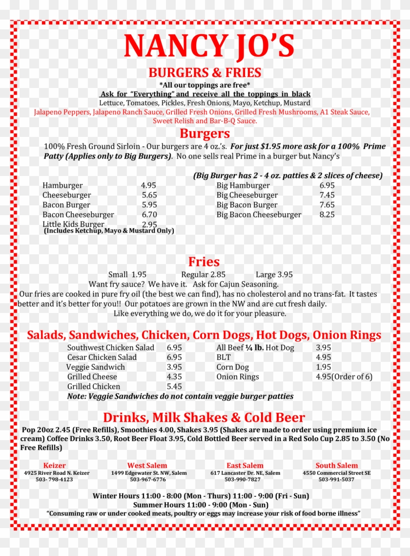 Download Menu - Nancy's Burgers Clipart Png Download - PikPng