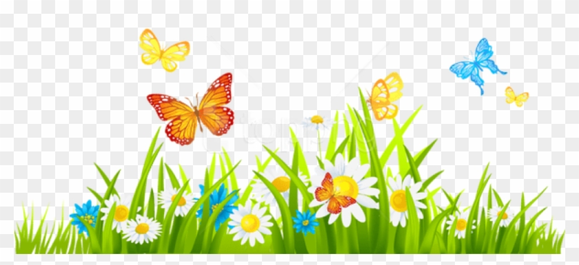 Download Free Png Download Grass Ground With Flowers And Butterflies