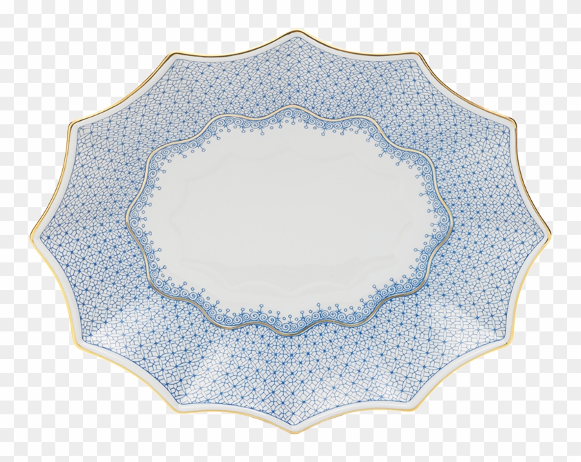 Mottahedeh Cornflower Blue Lace Large Fluted Tray - Porcelain Clipart 