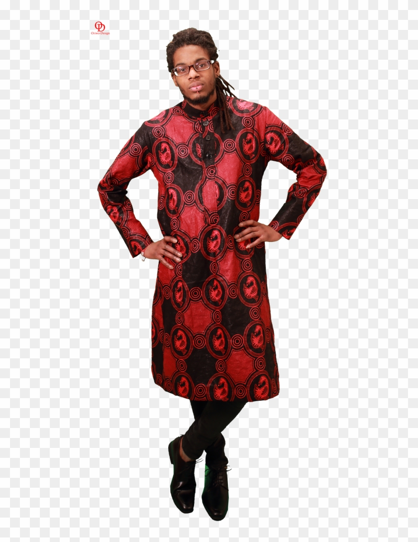 Red Black African Print Kaftan Mens Shirt - Costume Clipart