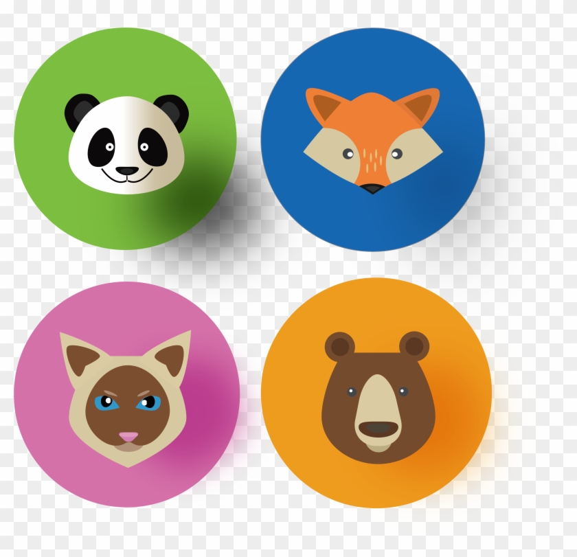 Round Color Animal Panda Fox Icon Vector Flat Icon - Cartoon Clipart