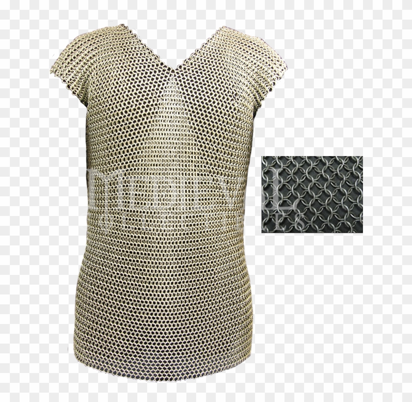 Sleeveless 50 Inch Blackened Butted Chainmail Shirt - Blouse Clipart #4351029