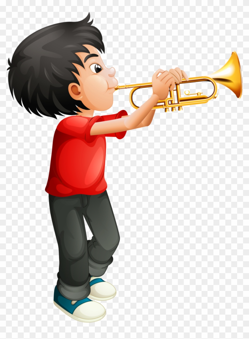 Trumpet Clipart Photo Book1 - Boy Playing The Trumpet - Png Download