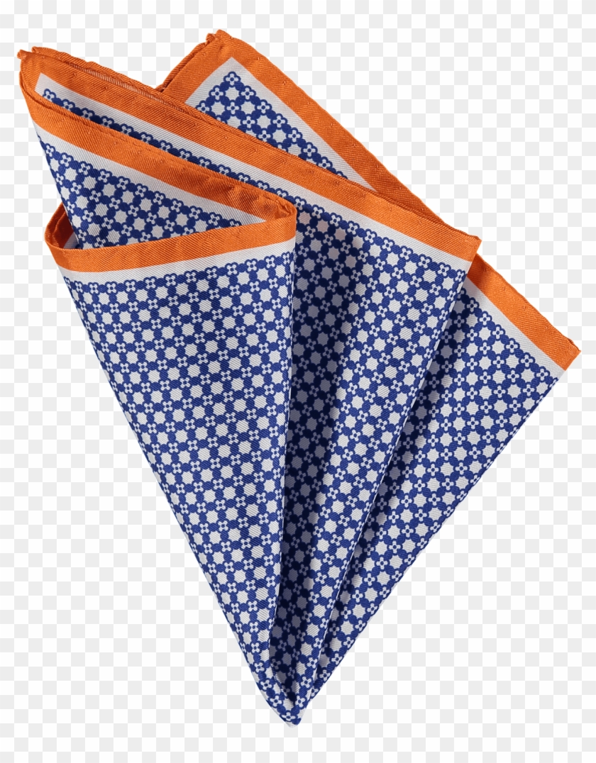 100% Silk Pocket Square In Navy White And Orange With - Handkerchief ...