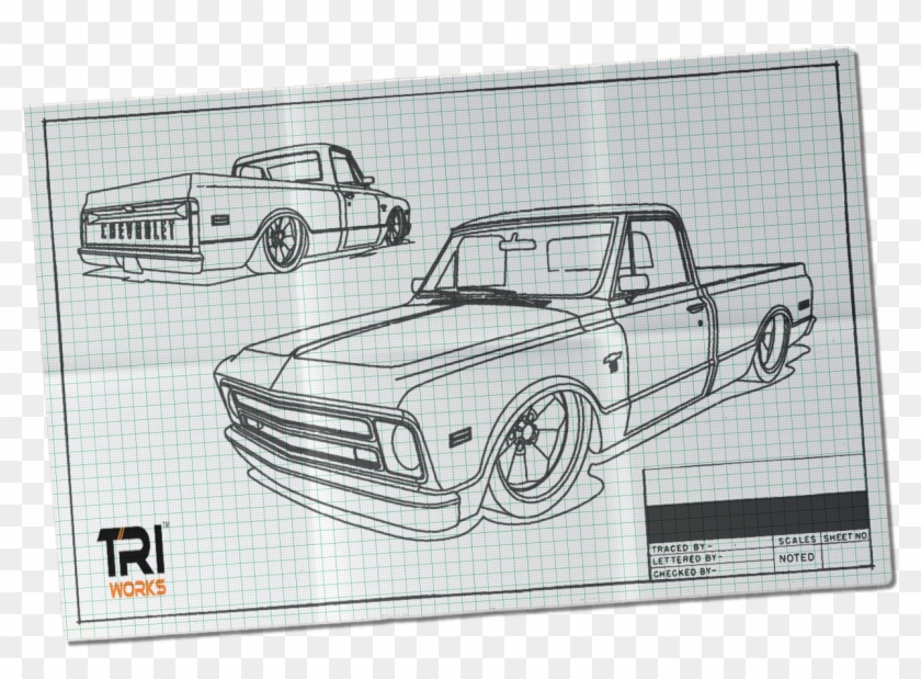 Bobby's Classic Truck Blueprint - Sketch Clipart