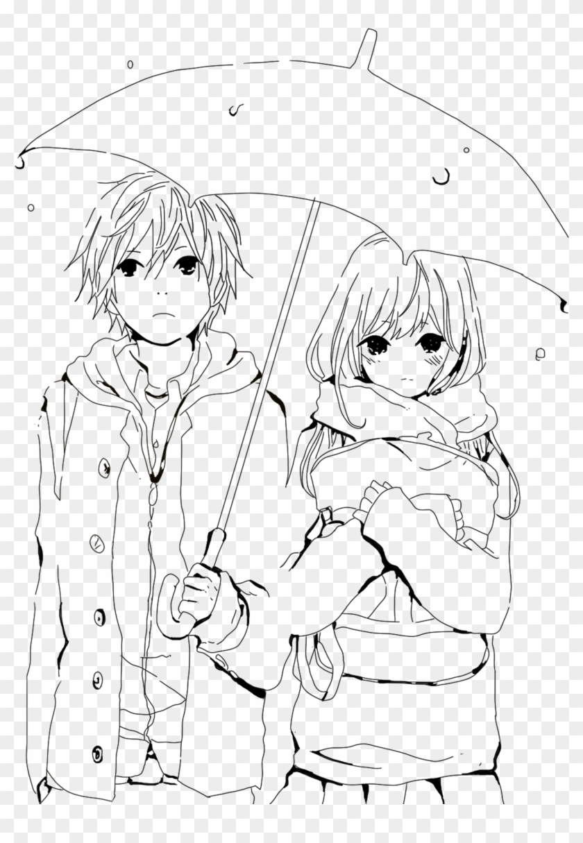 Anime Lineart Png Anime Boy And Girl Drawing Clipart Pikpng