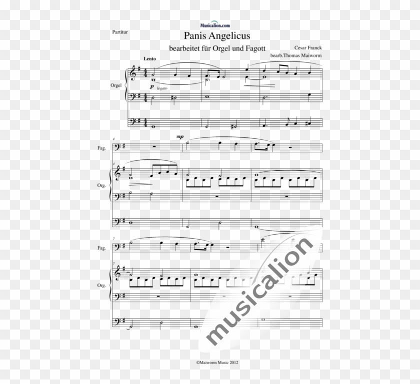 Panis Angelicus For Bassoon And Organ - Sheet Music Clipart