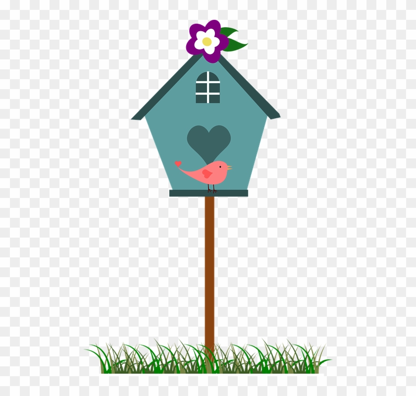 Birdhouse Bird House Home Blue Flower Heart - Cute Birdhouse Clipart - Png Download
