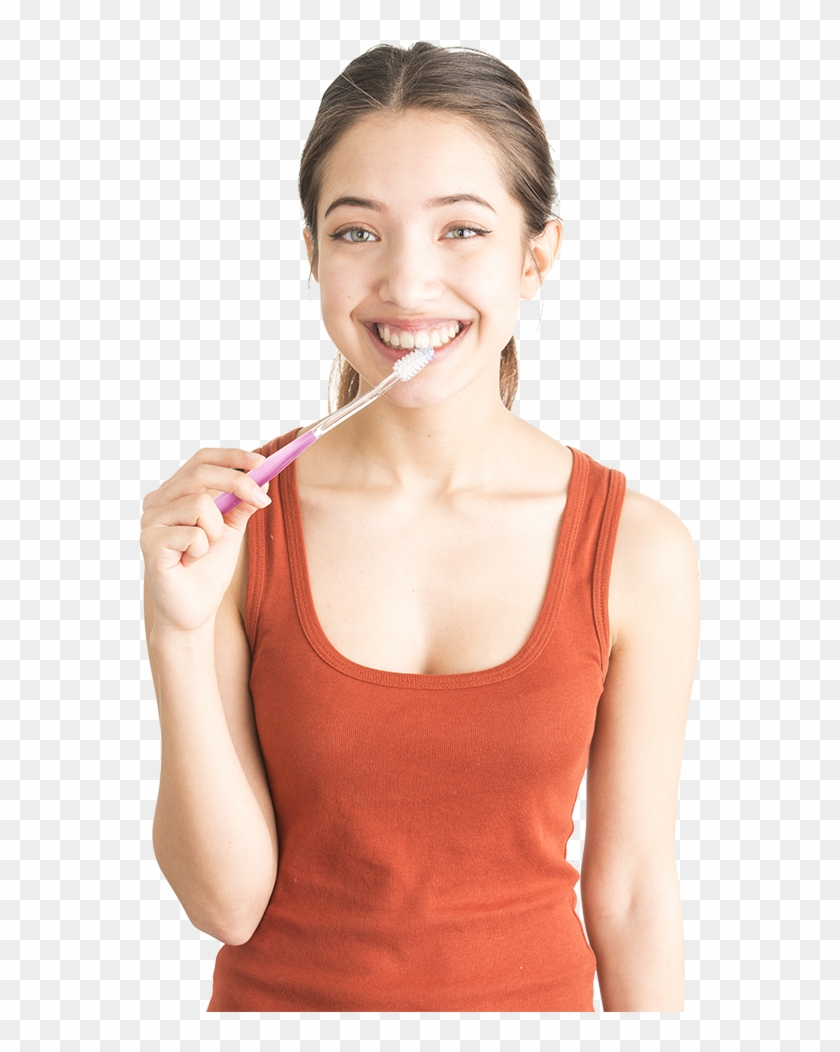 Beautiful Teenage Girl Cleaning Her Teeth - Transparent Teenager Clipart