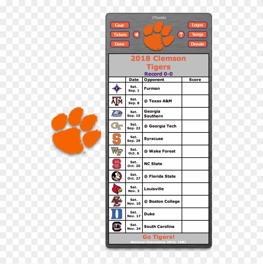 Download Get Your 2018 Clemson Tigers Football Schedule Dashboard