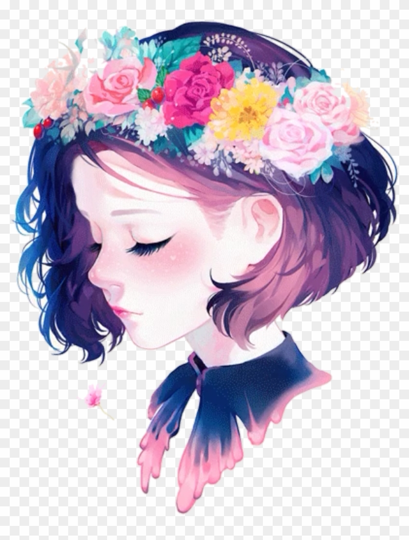 Download Amino Sticker - Draw Girl Wearing A Flower Crown Clipart Png